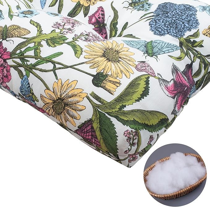 Outdoor Bench Cushion 45 x18 inch with Non-Slip Grips,Water Resistant Porch Swing Cushion,Bench Pillow Pads,Floral Tufted Cushions for Patio Garden Furniture,45" Seat Cushions(Butterfly Flower)