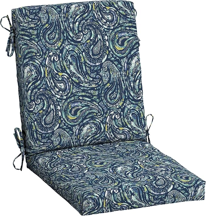 Arden earthFIBER Outdoor Dining Chair Cushion, 20 x 20, Rain-Proof, Fade Resistant, Sapphire Blue Ridge Paisley