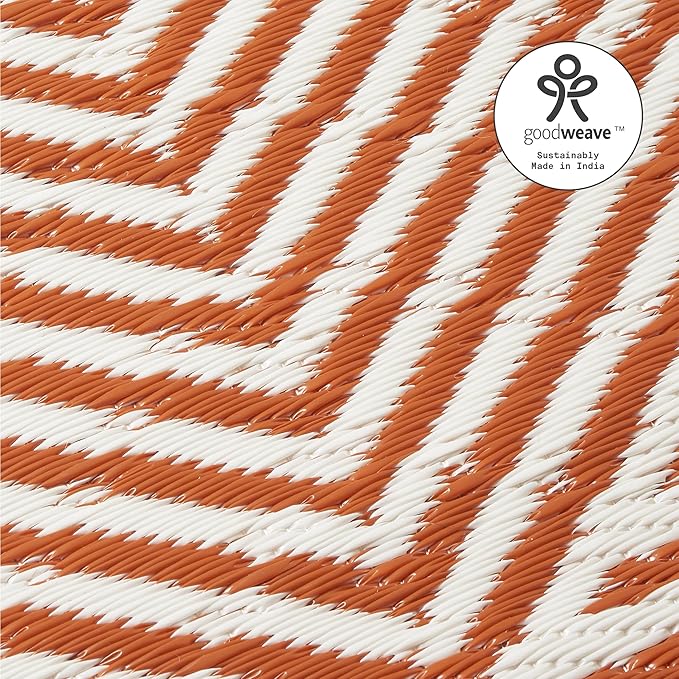 Fab Habitat Outdoor Rug - Waterproof, Fade Resistant, Crease-Free, Reversible - Premium Recycled Plastic - Modern Geometric - Large Patio, Deck, Sunroom, Camping, RV - Tokyo - Burnt Orange - 6 x 9 ft