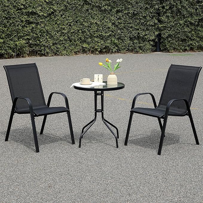 Stackable Outdoor Patio Dining Chairs with Backrest/Armrests for Lawn Garden Balcony Deck Camping-Set of 2 Or 4 (4, Black)