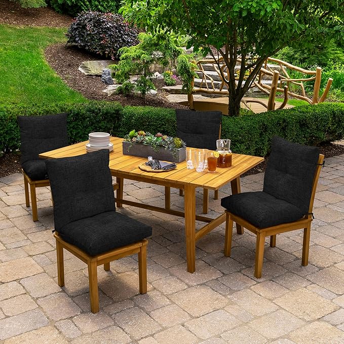 Arden Outdoor Plush Modern Tufted Blowfill Dining Chair Cushion, 21 x 40, Water Repellent, Fade Resistant, Tufted Cushion for Dining and Bistro Chairs, Black Leala