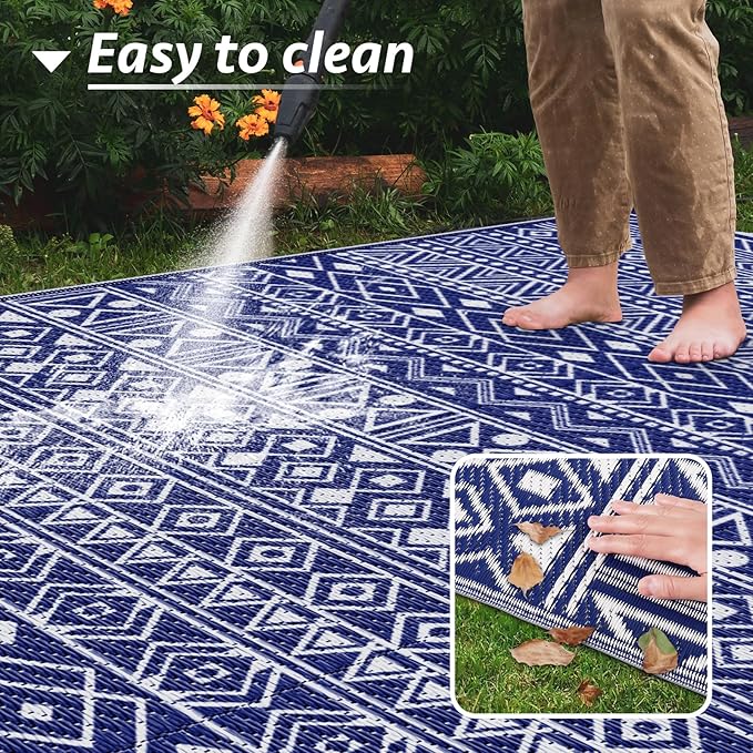 StepLively Outdoor Rug 4x6 ft, Reversible Waterproof Outdoor Plastic Straw Rug, Patio Rug Waterproof, Outdoor Large Area Rug for RV, Camping, Garden, Porch, All-Weather & Easy to Clean(Blue)