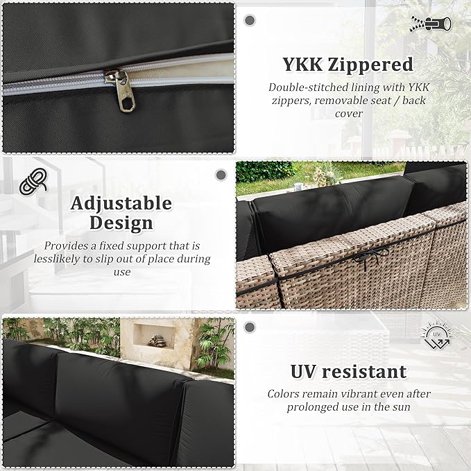 Patio Furniture Cushions, Replacement Outdoor Cushions for 4-Seat Patio Furniture, Waterproof Cushions for Outdoor Sectional Sofa Couch, Black