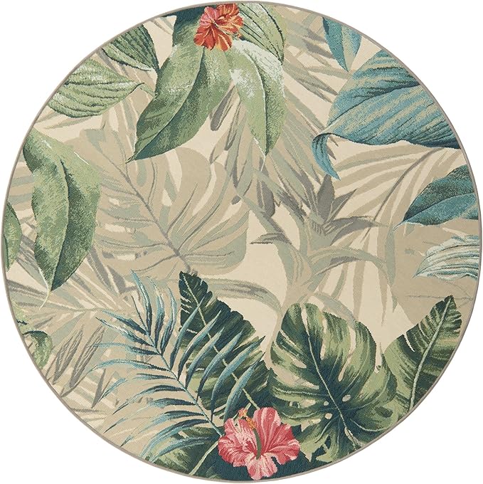 Unique Loom Outdoor Botanical Collection Area Rug - Kula (6' 1" Round, Multi/ Gray)