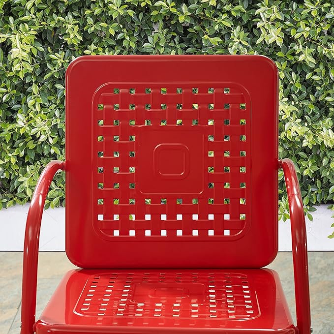 Crosley Furniture Bates 2-Piece Outdoor Chair Set, Retro Metal Patio Chairs for Dining, Porch, Deck, Balcony, Bright Red Gloss