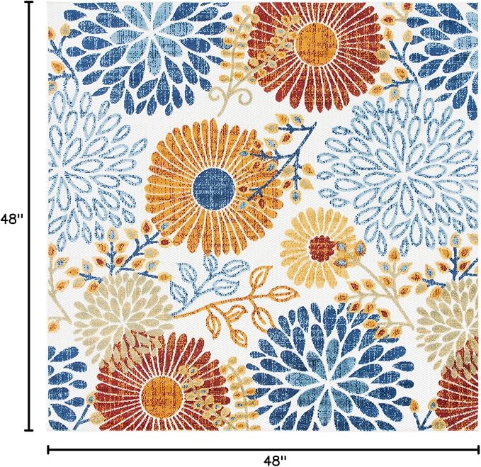 SAFAVIEH Washable Rug Outdoor Cabana Collection - 4' Square, Cream & Red, Non-Shedding & Easy to Clean, Ideal for Patio, Backyard, Mudroom (CBN832A)