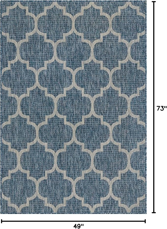 Unique Loom Outdoor Trellis Collection Area Rug (4' 1" x 6' 1" Rectangle, Navy Blue/ Ivory)