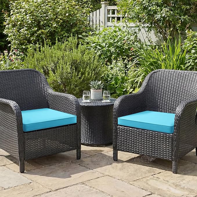 Outdoor Chair Cushions Set of 2: Waterproof & Fade Resistant Deep Seat Cushion for Patio Furniture - 24 x 24 x 3 Inch Chair Pads with Ties and Hidden Zipper - Patio Chair Cushion Replacement, Teal