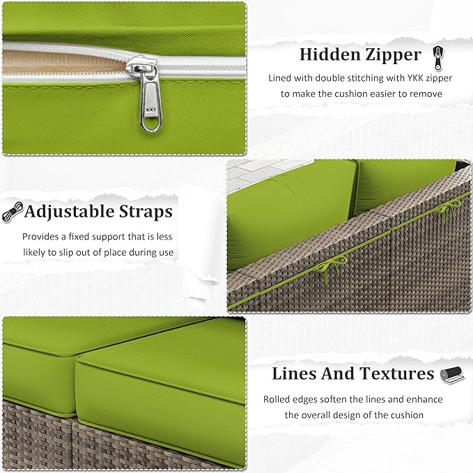 Outdoor Furniture Replacement Cushions, 5" Foam Foam High-Density, Fits 6-seat Sectional Rattan Conversation Set, 14 Piece Patio Water-Resistant Replacement Sofa Cushions, Liner&Cover