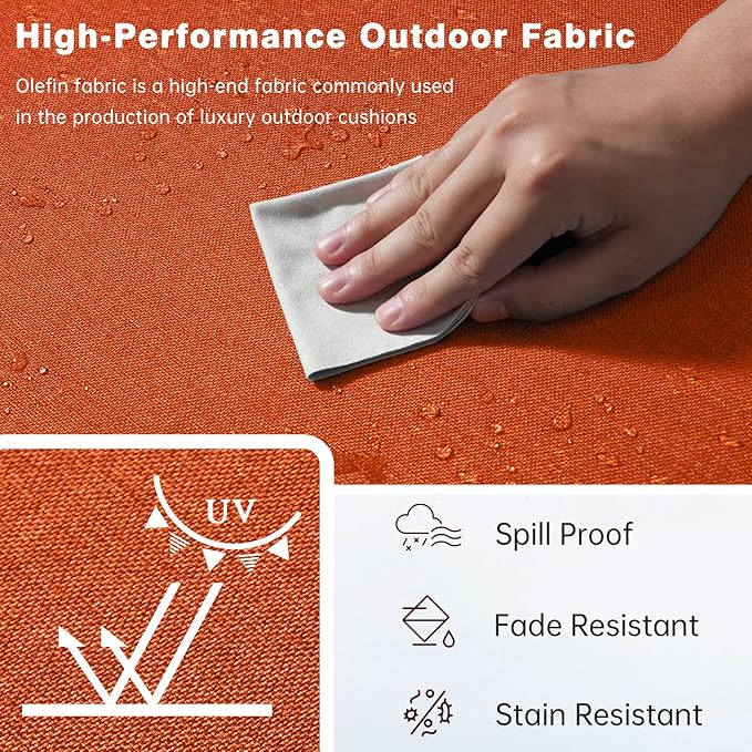 Belord Luxury 4" Thick Outdoor Cushion 9 Set - 22 x24 Inch 28D Sponge Filling Fade-Resistant Chair Cushion, Spill Proof Removable Patio Furniture Replacement Cushions for Sofa Bench Swing - Orange