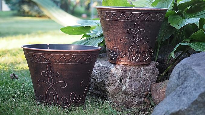 9" Rustic Medieval Planter with French Country Look for Indoor Outdoor Garden Patio Office Home Decor (Copper)