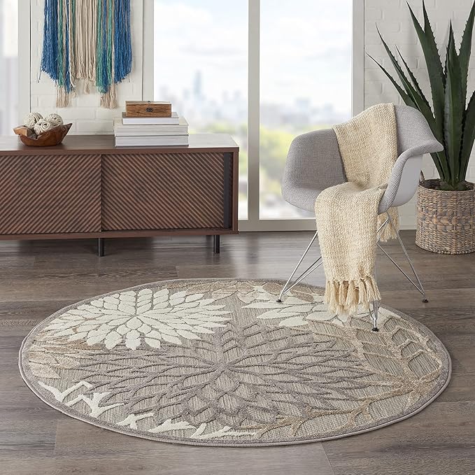 Nourison Home Aloha Natural 4' x Round Area Rug - Easy Clean, Non Shedding, Bed Room, Living Room, Dining Room, Kitchen (4' x Round)