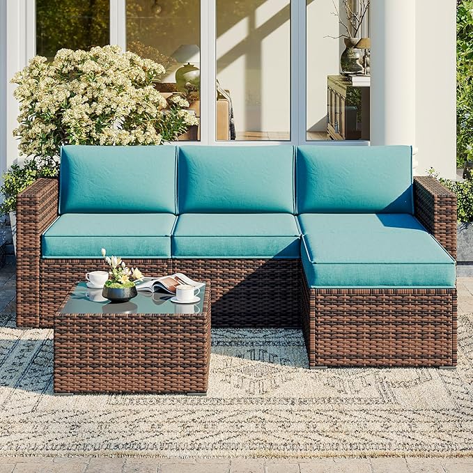 Replacement Cushions for Outdoor Furniture, 7-Piece Outdoor Cushions for Patio Furniture, Deep Seat, Waterproof & Fade Resistant Couch Cushion for 4-Seat Patio Conversation Sets, Sky Blue