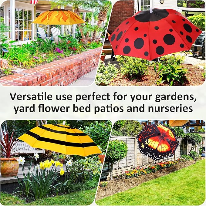 4 Pack Plant Umbrellas for Outdoor Plants, Upgraded Joints-enhanced Wind Resistance, Adjustable Height, Large Garden Umbrella Shade for Potted Plants Bed Flower Pot(4 Assorted Styles)