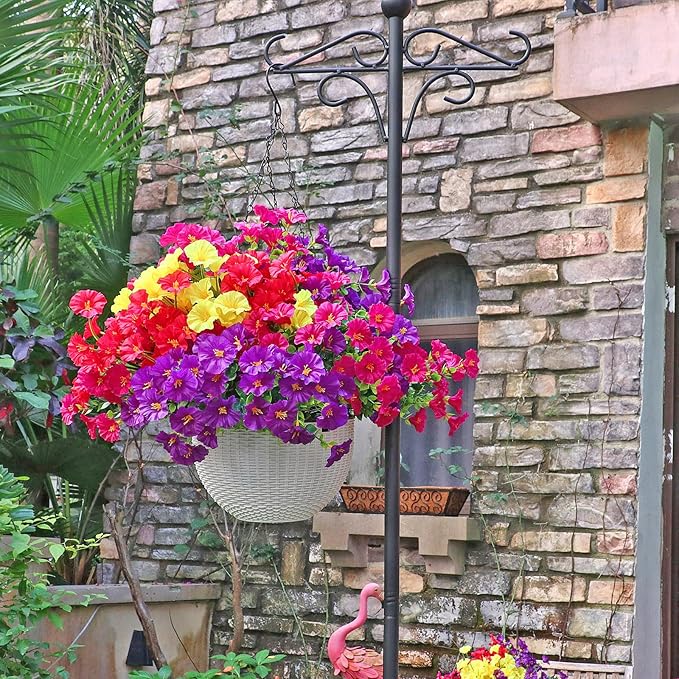 16PCS Artificial Fake Outdoor Flowers Plants, Faux Silk Realistic Morning Glory Floral Arrangement Planter UV Resistant for Porch Patio Window Box Balcony Garden Decor (Eucalyptus Grass 4 Colors)