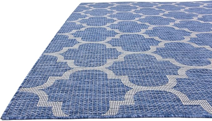 Unique Loom Outdoor Trellis Collection Area Rug (7' 10" x 11' 4" Rectangle, Navy Blue/ Ivory)
