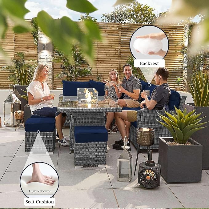 Outdoor Sectional Cushions, 4" Foam High-Density, Water-Resistant Couch Cushions Replacement Set, 14 Piece Patio Sectional Cushion for 6-Seat Sectional Patio Conversation Sets (Dark Blue)