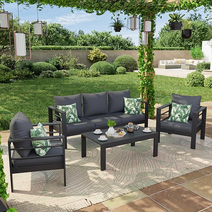 Amopatio Outdoor Chair Cushions 22.5"× 20.3" × 4", Set of 4 with Removable Cover, Waterproof & Fade Resistant seat Cushions for Patio Furniture, Grey
