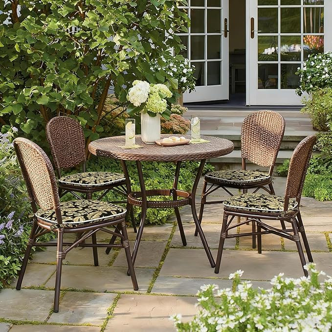 Outdoor Chair Cushions 16"x17" Set of 2, Water Resistant Patio Chair Pads with Ties, Seat Cushions for Home Garden Furniture Decoration, Jacobean Black