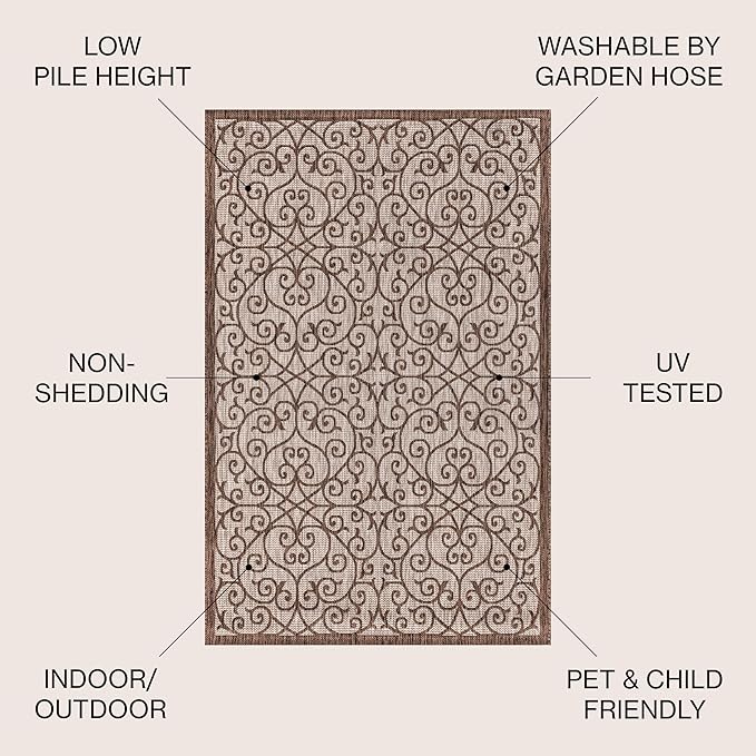 JONATHAN Y Vintage Filigree Indoor Outdoor Area Rug 3X5 Taupe/Espresso, Madrid Textured Weave for Backyard, Patio, Porch, Easy-Cleaning, High Traffic, Pet-Friendly, Non-Shedding (SMB107C-3)