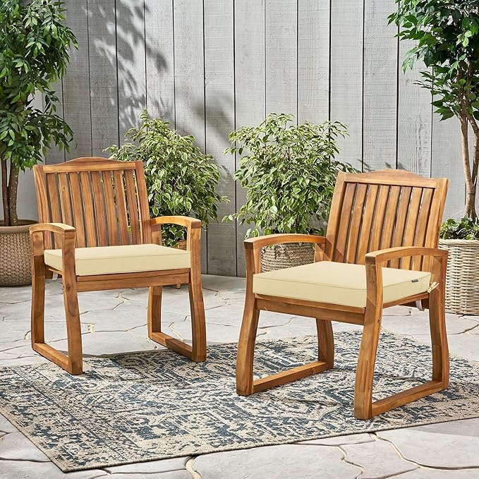 Outdoor Chair Cushions 22 x 22 Inch Water Resistant Patio Chair Cushions with Tie 3 Year Color Fastness Thick Outdoor Seat Cushion for Garden Lawn Patio Furniture Beige Set of 2