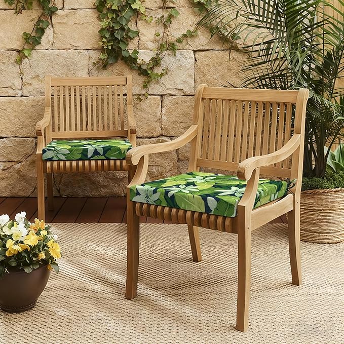 LVTXIII Outdoor Seat Cushions Set of 4 Square Corner Chair Cushions with Ties, Patio Chair Pads for Home Office and Patio Garden Furniture Decoration 19"x19"x2", Jungle Leaves