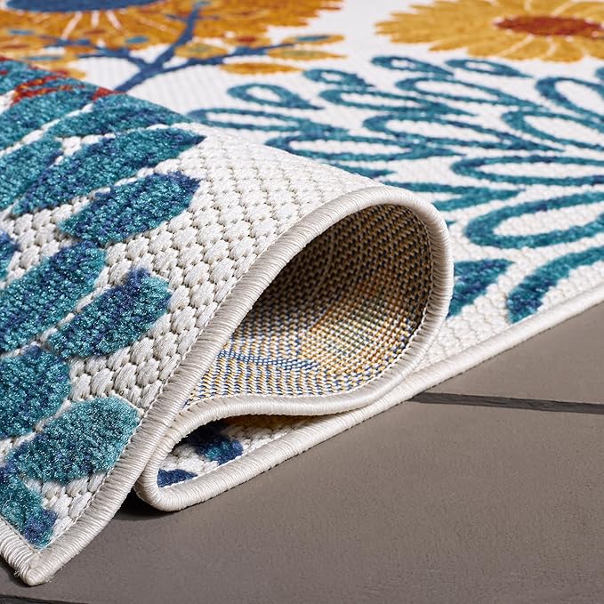 SAFAVIEH Washable Rug Outdoor Cabana Collection - 3' Square, Cream & Red, Non-Shedding & Easy to Clean, Ideal for Patio, Backyard, Mudroom (CBN832A)