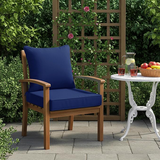 Outdoor Cushions for Patio Furniture 24 x 24 Inch, Double-Sided Waterproof Backrest and Deep Seat Cushion Set with Removable Cover, Navy, 1 Set