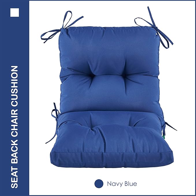 Outdoor Indoor Seat/Back Chair Tufted Cushion,All-Weather Patio Chair Cushion with Ties,for Patio Furniture,Navy Blue