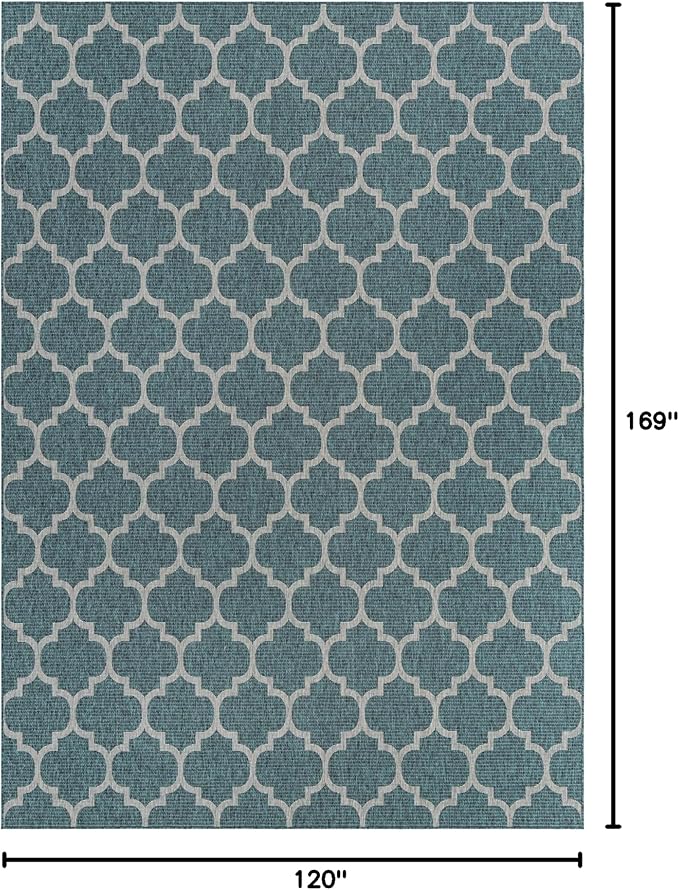 Unique Loom Outdoor Trellis Collection Area Rug (10' x 14' 1" Rectangle, Teal/ Gray)