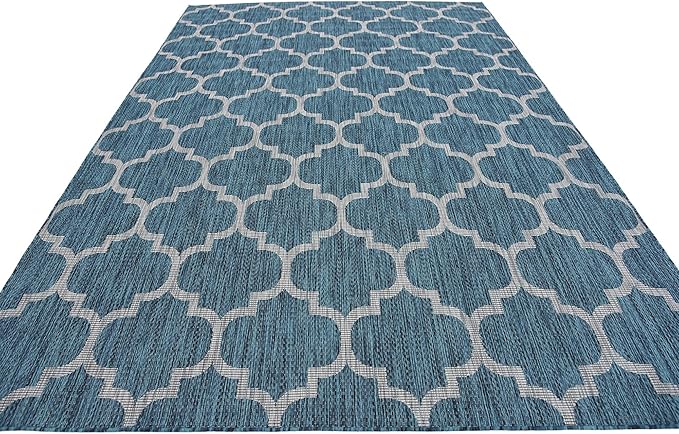 Unique Loom Outdoor Trellis Collection Area Rug (7' 1" x 10' Rectangle, Teal/ Gray)