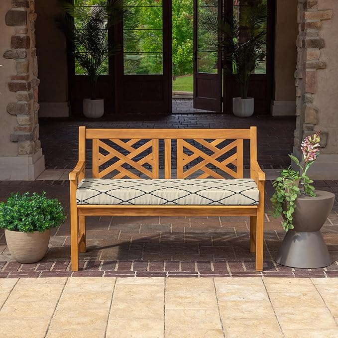 Arden Foam Outdoor Bench Cushion, 48 x 18, Made with ProFoam, Rain-Proof, Fade Resistant, Tan Diamond Trellis