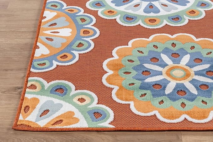 Outdoor Rug 6x9 Washable Area Rugs Indoor Outdoor Carpets Orange Bohemian Medallion Non Shedding Waterproof Easy Clean Patio Deck Porch Living Room Bedroom Garden RV (6 X 9 Orange)