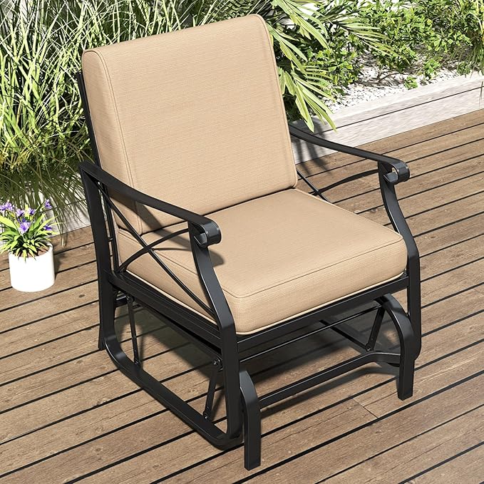 Tangkula Outdoor Glider Rocking Chair, Patio Gliding Chair Furniture with Metal Frame and Thick Cushions for Porch, Balcony, Garden and Yard (2 Pack)