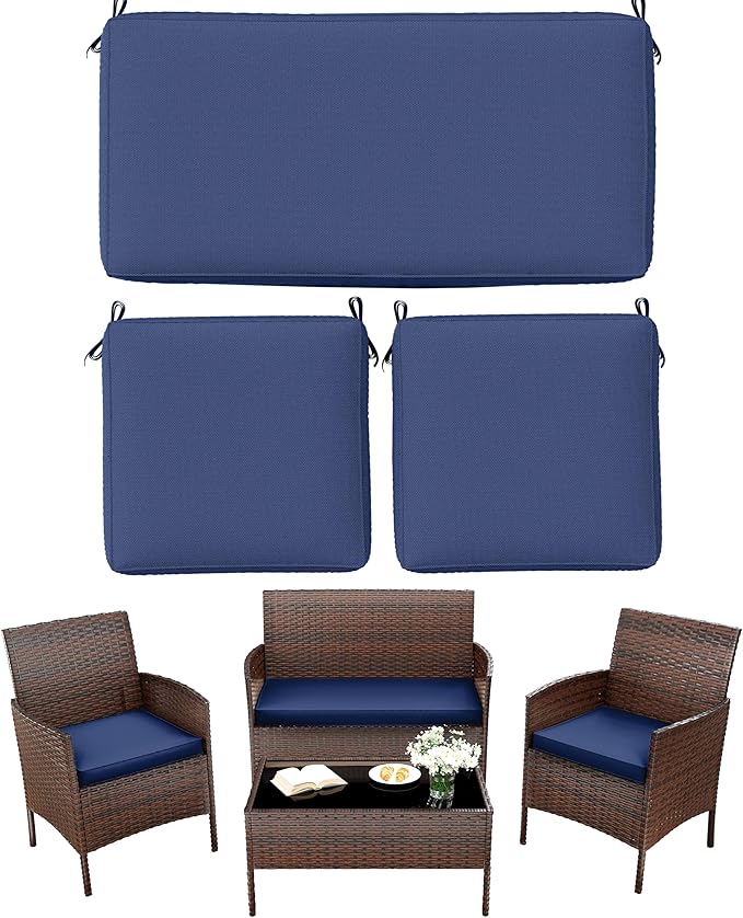 3 Pack Outdoor Replacement Cushions, Fit for 4-Seater Wicker Rattan Patio Conversation Set, 36x18x3,18x18x3, Liner & Cover