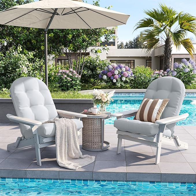 Amopatio Adirondack Chair Cushions 4" Thick Set [2-Pack] - Outdoor Cushions for Patio Furniture, Contoured Design with Anti-Slip Straps & Water-Resistant Fabric for Adirondack Chairs, Light Gray
