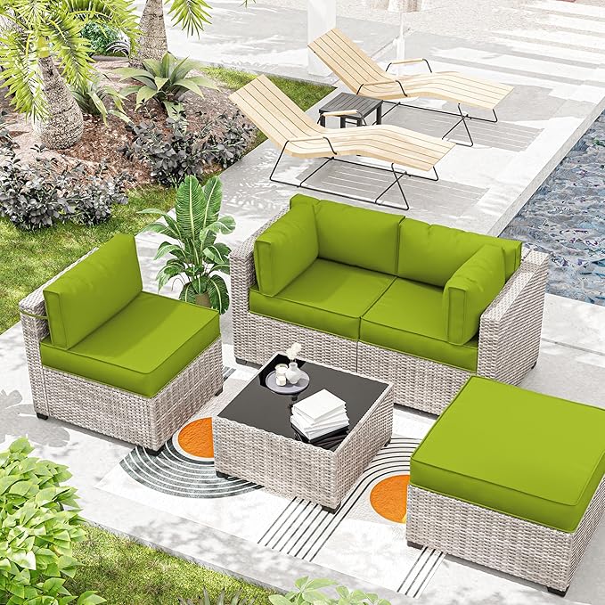 Outdoor Cushions - 4" Deep Seat Sectional Cushions for 4-seat Patio Furniture, Waterproof, Grass Green