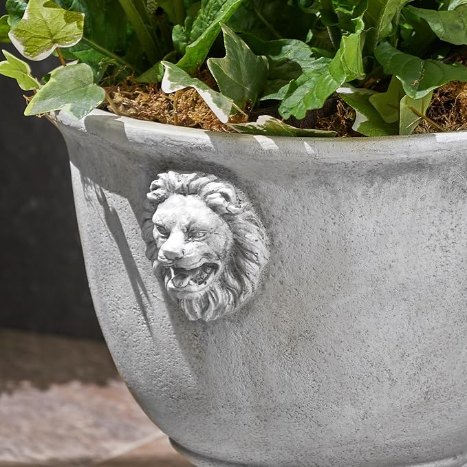 Merax MGO 13'' Tall Garden Urn Planter with Drainage Hole, Handmade Lightweight Urn for Flowers, Herbs & Succulents, Indoor & Outdoor Decorative Pot, Antique White