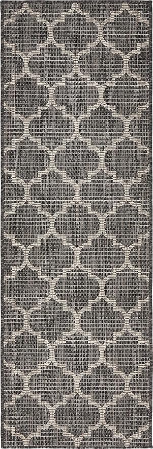 Unique Loom Outdoor Trellis Collection Area Rug (2' x 3' 1" Runner, Black/ Ivory)