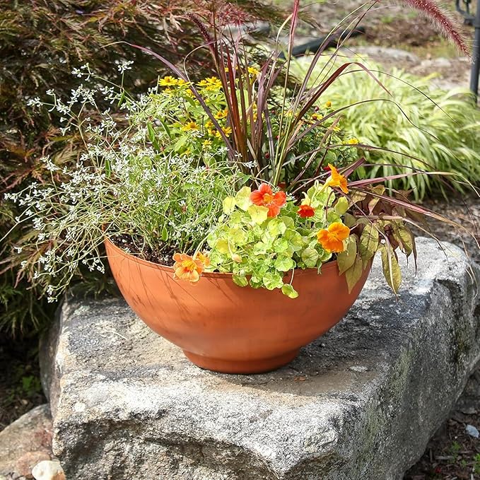 Small Burnt Sienna Decorative Bowl for Home Garden Tabletop Accent Rustic Indoor Outdoor Display Planter Style Bowl for Modern Decor Entryway Living Room Patio Styling