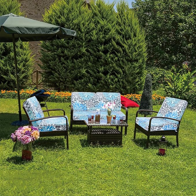 JMGBird Outdoor Chair Cushions Set, Water Resistant Seat Cushions 22 x 22 Inch with Ties, Outdoor Cushions for Patio Furniture
