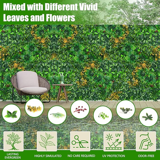 Grass Wall Panels Roll, 40"x120"(33.33 SQFT) Artificial Grass Backdrop Wall with Tropical Leaves, UV-Anti Faux Greenery Plant Boxwood Panels for Outdoor Green Wall Decor