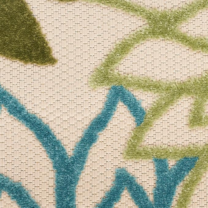 Nourison Home Aloha Indoor/Outdoor Green Multicolor 12' x 15' Area Rug, Easy Cleaning, Non-Shedding, Bed Room, Living Room, Dining Room, Backyard, Patio, Deck (12x15)
