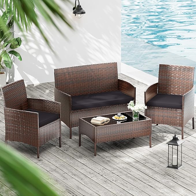 3 Pack Outdoor Replacement Cushions, Fit for 4-Seater Wicker Rattan Patio Conversation Set, 36x18x3,18x18x3, Liner & Cover