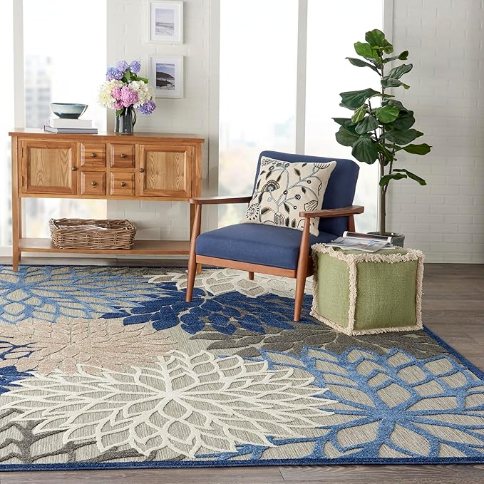 Nourison Home Aloha Indoor/Outdoor Blue/Multicolor 7' x 10' Area Rug, Easy Cleaning, Non Shedding, Bed Room, Living Room, Dining Room, Deck, Backyard, Patio (7x10)