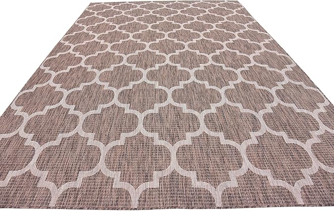 Unique Loom Outdoor Trellis Collection Area Rug (8' x 11' 4" Rectangle, Brown/ Ivory)
