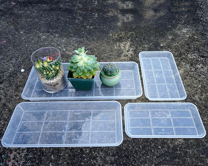 2 Pack Plastic Plant Saucer, Rectangular, Indoors Outdoor, Water Drip Tray for Flower Pot, Windowsill (5.5 x 10 Inch, Clear)
