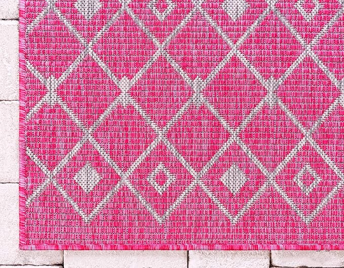 Unique Loom Outdoor Trellis Collection Area Rug - Tribal Trellis (2' x 6' 1" Runner, Fuschia/ Gray)