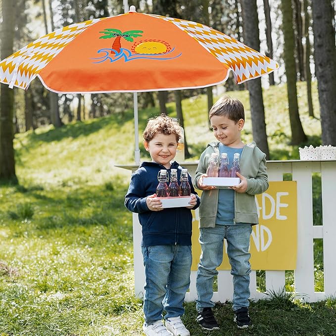 AMMSUN 5ft Seaside Umbrella for Sand Box Water Table Picnic Table - Kids Durable Umbrellas for children Beach Camping Garden Outdoor Play Shade Orange Coconut Tree