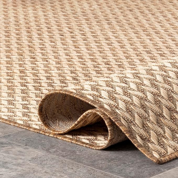 Nuloom Outdoor Performance Camryn Brown/Ivory, 2' x 6', Herringbone, Soft, High Traffic, Stain Resistant, Easy Clean, Durable Runner for Indoor/Outdoor Patio, Deck, Porch, Garden, Courtyard